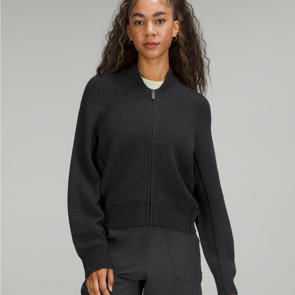 Lululemon reversible double knit zip-up sweater black grey sage